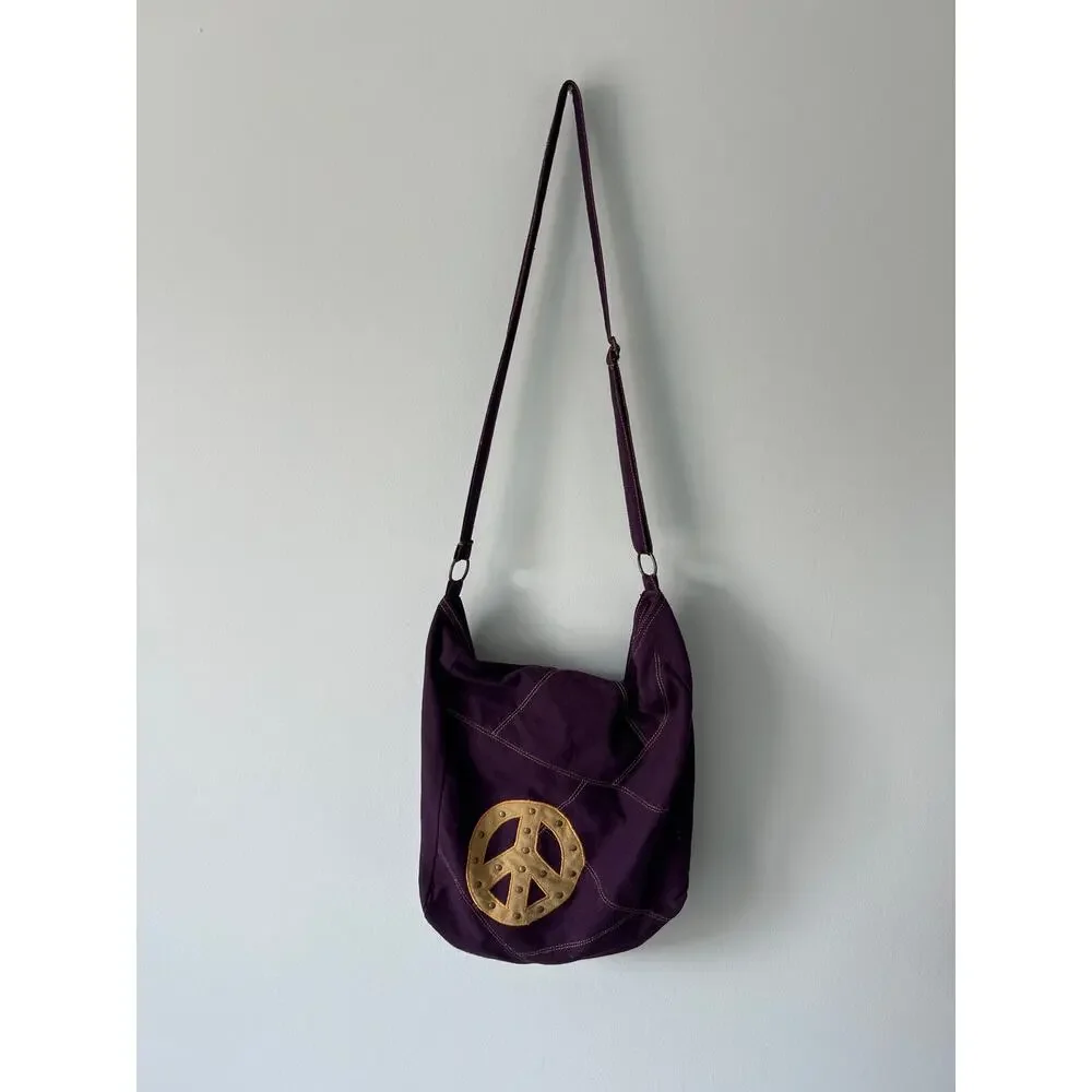 Mudd Embroidered and Studded Peace Sign Purple Tote